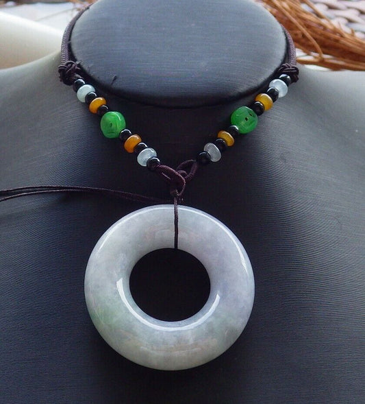 Certified Green Pale Lavender 100% Natural A Jade jadeite Pendant Circle Donut Necklace 平安扣 525852  TN