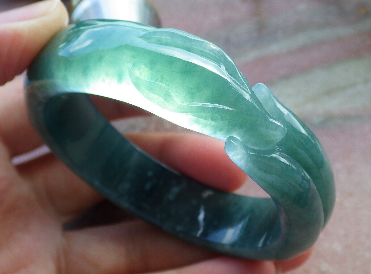 Certified Icy Green Burma 100% Natural A JADE Jadeite  Fox Bangle Bracelet 53 mm 手镯 632722  TN