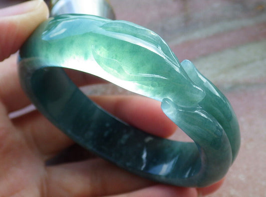 Certified Icy Green Burma 100% Natural A JADE Jadeite  Fox Bangle Bracelet 53 mm 手镯 632722  TN