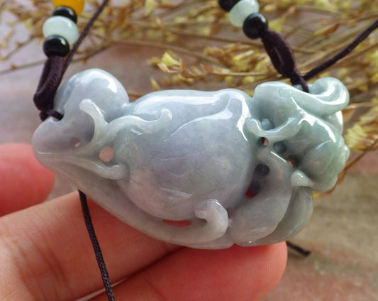 Certified Green Pale Lavender Burma 100% Natural A Jade jadeite Pendant Rabbit Coin Peach Necklace 兔子 575401 TN