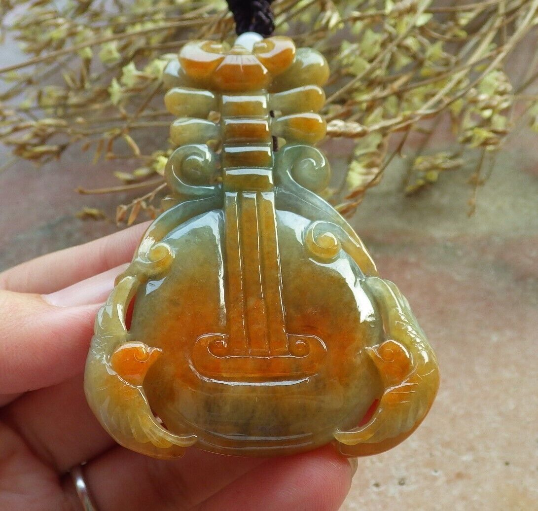 Certified Red Green Burma 100% Natural A Jade jadeite Pendant Bird Ruyi Coin Guitar Necklace 575279 TN