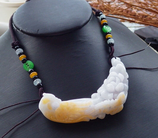Certified Yellow Pale Lavender 100% Natural A Jade jadeite Pendant Phoenix Ruyi Coin Flower Necklace 凤凰 525985  TN