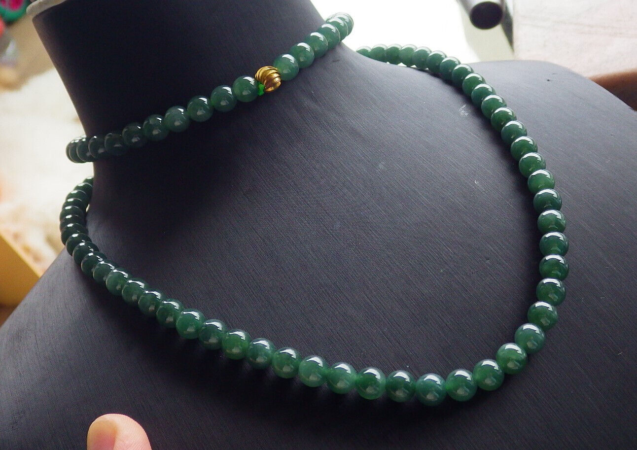 Certified Icy Green Burma 100% Natural A JADE Jadeite Bead Beads Necklace 27 inches 项链 617408  TN