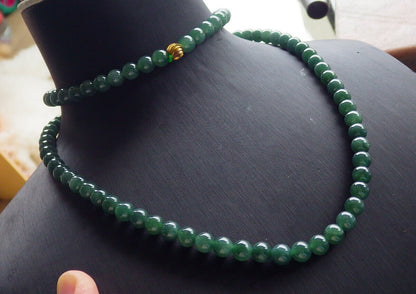 Certified Icy Green Burma 100% Natural A JADE Jadeite Bead Beads Necklace 27 inches 项链 617408  TN