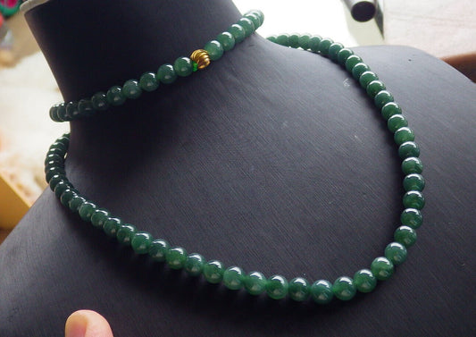 Certified Icy Green Burma 100% Natural A JADE Jadeite Bead Beads Necklace 27 inches 项链 617408  TN