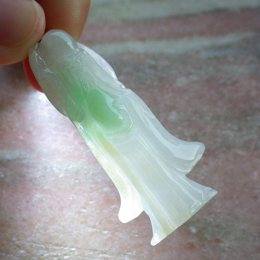 Certified Green Burma 100% Natural A Jade jadeite Pendant Longevity God Dragon Peach Necklace 寿星公 633328  TN