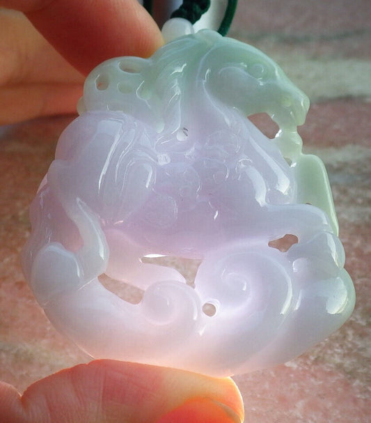 Certified Green Lavender Burma 100% Natural A Jade jadeite Pendant Horse Coin Ruyi Necklace 马到功成 634145  TN