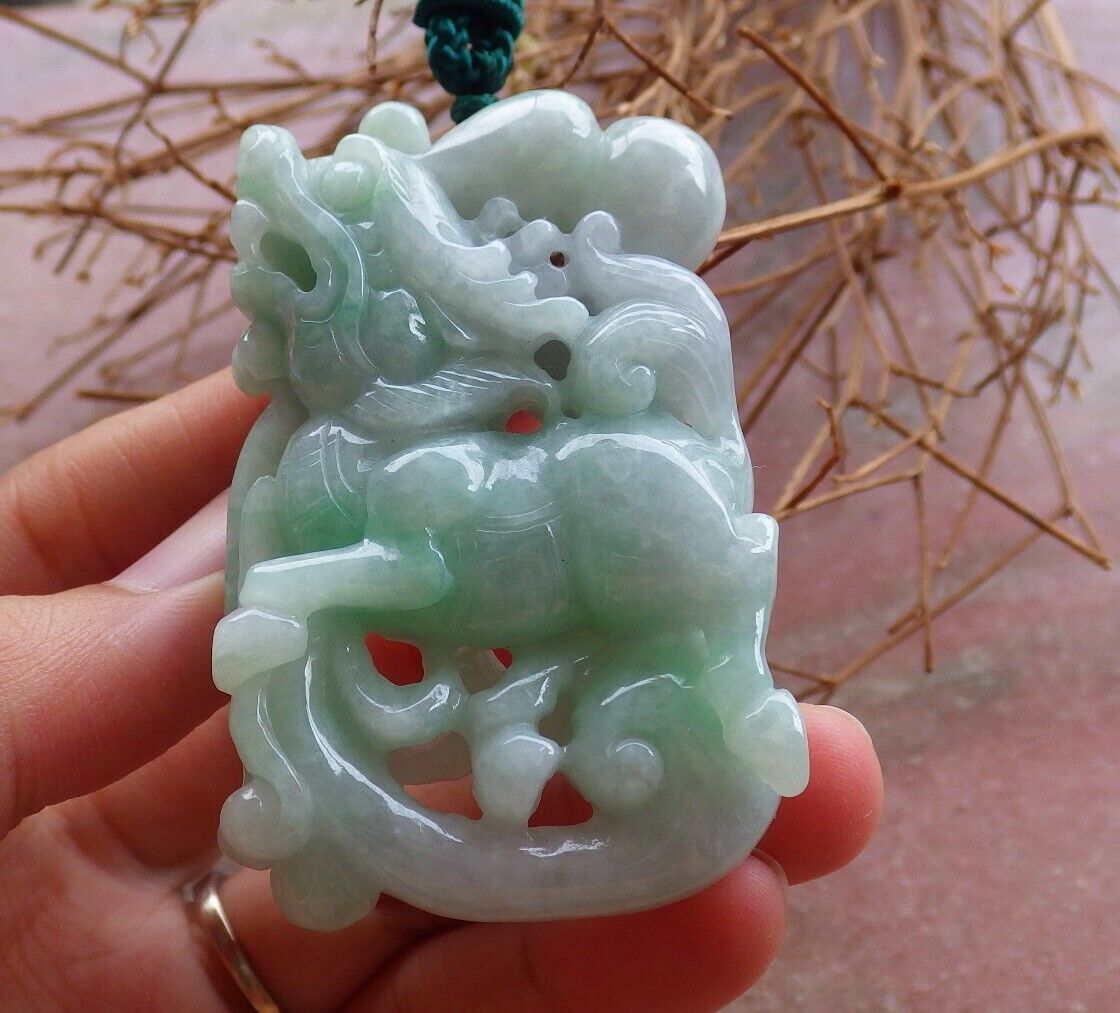 Certified Green 100% Natural A Jade jadeite Pendant Dragon Gourd Coin Ruyi Necklace 龙 麒麟 525497  TN