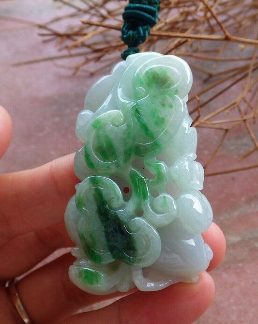Certified Green 100% Natural A Jade jadeite Pendant Bat Peach Lotus Flower Ruyi Necklace 蝙蝠 525591  TN