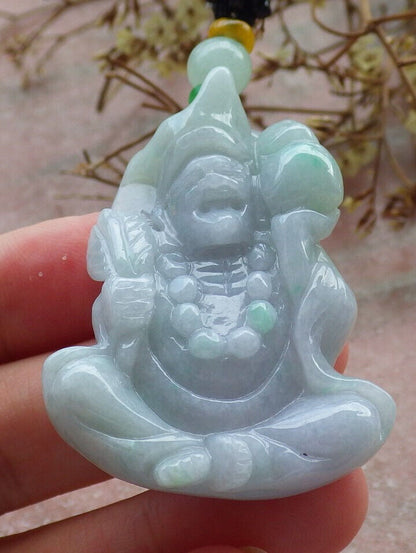 Certified Green Pale Lavender Burma 100% Natural A Jade jadeite pendant Happy Ji Kung Buddha God Fan Gourd Necklace 济公 632984  TN