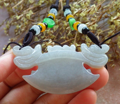 Certified Pale Lavender Green 100% Natural A Jade jadeite Pendant Dragon Axe Necklace 龙斧头 530019  TN