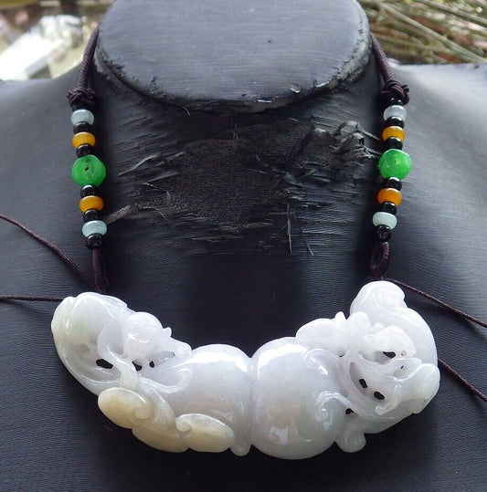 Certified Yellow Green Pale Lavender Burma 100% Natural A Jade jadeite Pendant Monkey Fox Gourd Lotus Flower Ruyi Coin Necklace 猴子 573759 TN