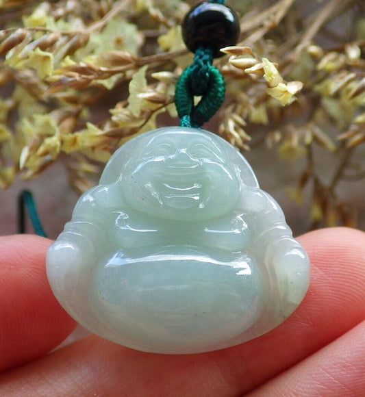 Certified Icy Green 100% Natural A Jade jadeite pendant Happy Buddha God Necklace 开心佛 524340  TN