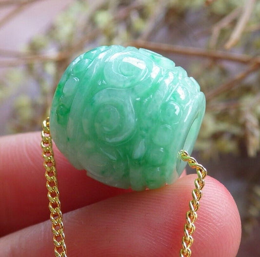 Certified Green 100% Natural A Jade Lotus Flower Ruyi Circle Bead Necklace 路路通 523906  TN