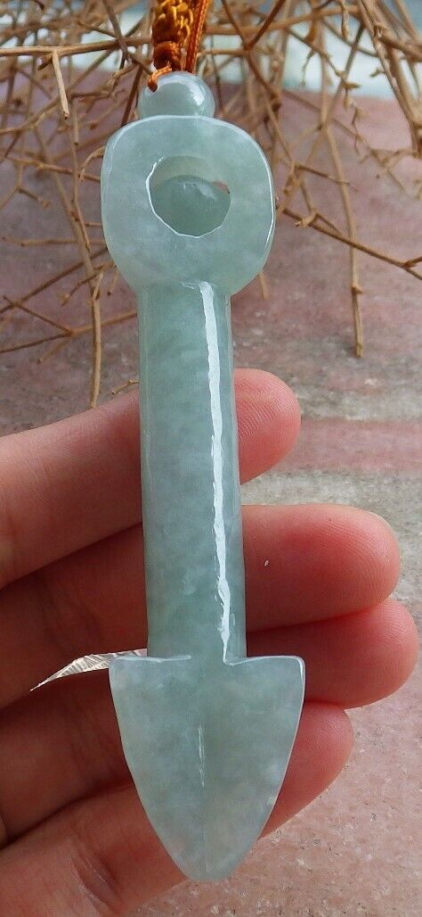 Certified Green 100% Natural A Jade jadeite Pendant Arrow Bead Necklace 箭 520198  TN