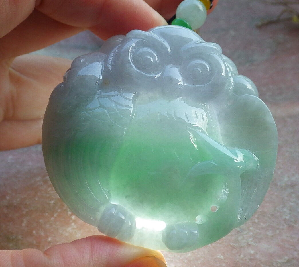 Certified Green Pale Lavender Burma 100% Natural A Jade jadeite Pendant Owl Lotus Flower Ruyi Necklace 猫头鹰 632902  TN
