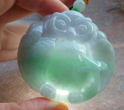 Certified Green Pale Lavender Burma 100% Natural A Jade jadeite Pendant Owl Lotus Flower Ruyi Necklace 猫头鹰 632902  TN