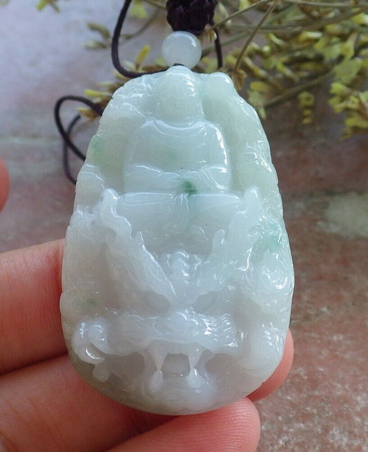 Certified Green Burma 100% Natural A Jade jadeite Pendant Sakyamuni Buddha God 5 Dragon Necklace 574365 TN