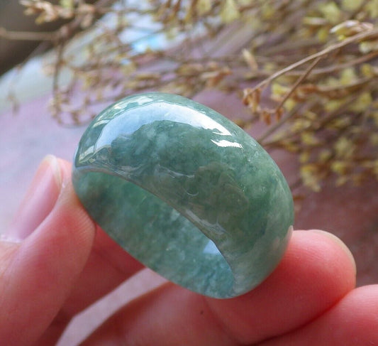 Certified Green Burma 100% Natural A JADE Jadeite Circle RING USA. 14.5 戒指 574862 TN
