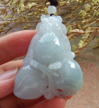 Certified Green Pale Lavender Burma 100% Natural A Jade jadeite Pendant Owl Peach Coin Necklace 猫头鹰 575345 TN