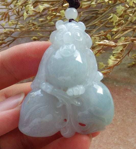 Certified Green Pale Lavender Burma 100% Natural A Jade jadeite Pendant Owl Peach Coin Necklace 猫头鹰 575345 TN