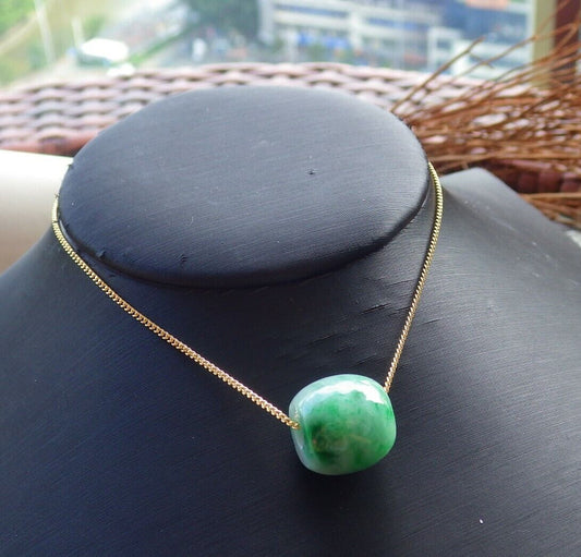 Certified Green 100% Natural A Jade Circle Bead Donut Necklace 路路通 529094  TN