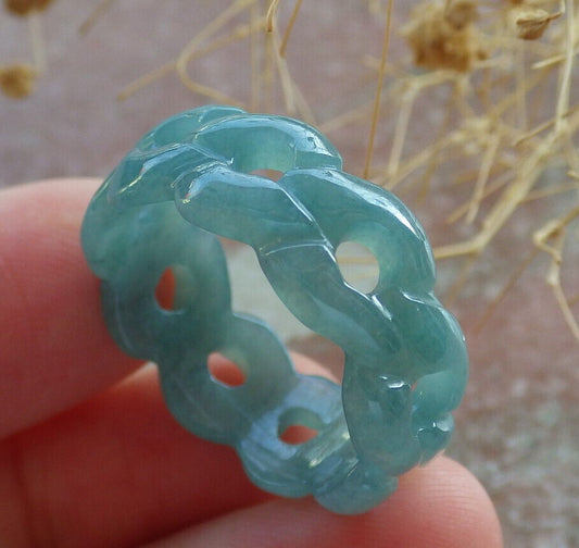 Certified Icy Green Burma 100% Natural A JADE Jadeite Knotted RING USA. 9.75 戒指 636002  TN