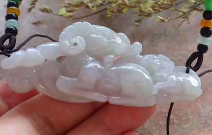 Certified Green Pale Lavender Burma 100% Natural A Jade jadeite pendant Sheep Ruyi Coin Necklace 喜气洋洋 574602 TN