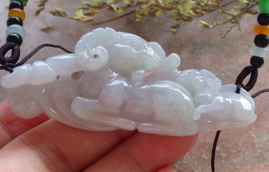 Certified Green Pale Lavender Burma 100% Natural A Jade jadeite pendant Sheep Ruyi Coin Necklace 喜气洋洋 574602 TN