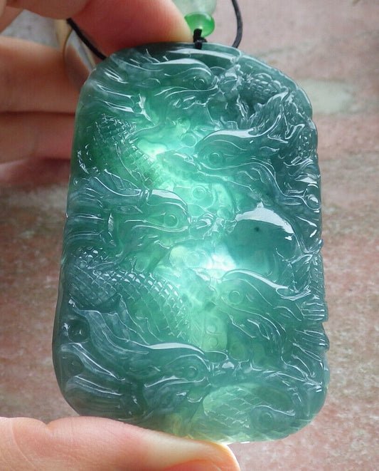 Certified Icy Green Burma 100% Natural A Jade jadeite Pendant 9 Dragon Spit Bead Necklace 九龙戏珠 633570  TN