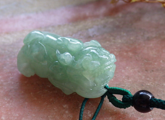 Certified Icy Green 100% Natural A Jade jadeite Pendant Dragon Pi Xiu Money Coin Necklace 风水貔貅 525166  TN