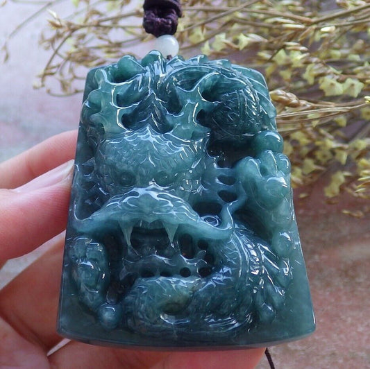 Certified Icy Green Burma 100% Natural A Jade jadeite Pendant Dragon Bead 生意兴隆 574895 TN