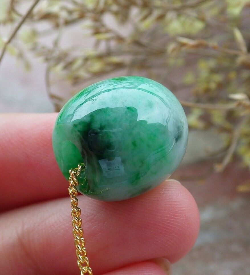 Certified Green Burma 100% Natural A Jade Pendant Circle Bead Donut Necklace 路路通 574932 TN