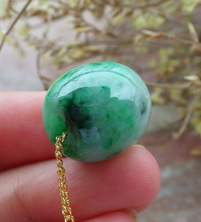 Certified Green Burma 100% Natural A Jade Pendant Circle Bead Donut Necklace 路路通 574932 TN
