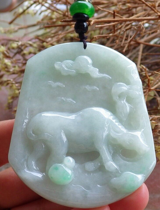 Certified Green Burma 100% Natural A Jade jadeite pendant Cow Ox Bead Necklace 风水牛 524673  TN