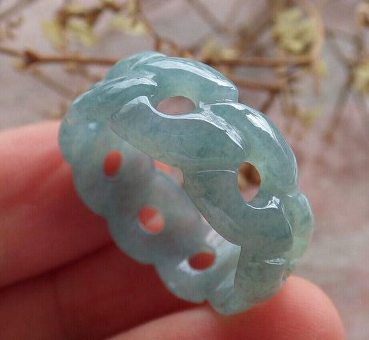 Certified Icy Green Burma 100% Natural A JADE Jadeite Knotted RING USA. 10.25 戒指 634435  TN