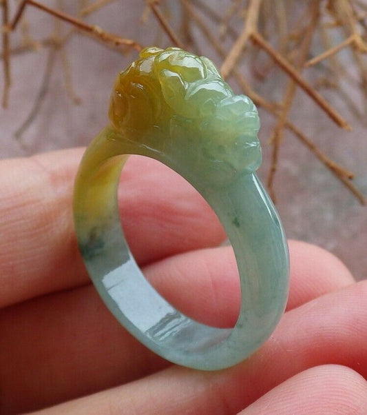 Certified Icy Pale Green 100% Natural A JADE Jadeite Dragon Pi Xiu RING USA. 9 戒指 523520  TN