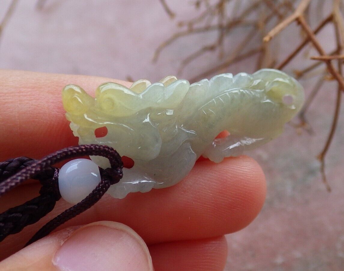 Certified Yellow 100% Natural A Jade jadeite pendant Dragon Necklace 生意兴隆 526193  TN