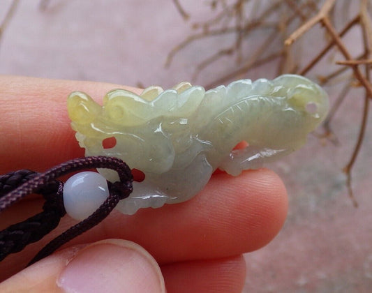 Certified Yellow 100% Natural A Jade jadeite pendant Dragon Necklace 生意兴隆 526193  TN