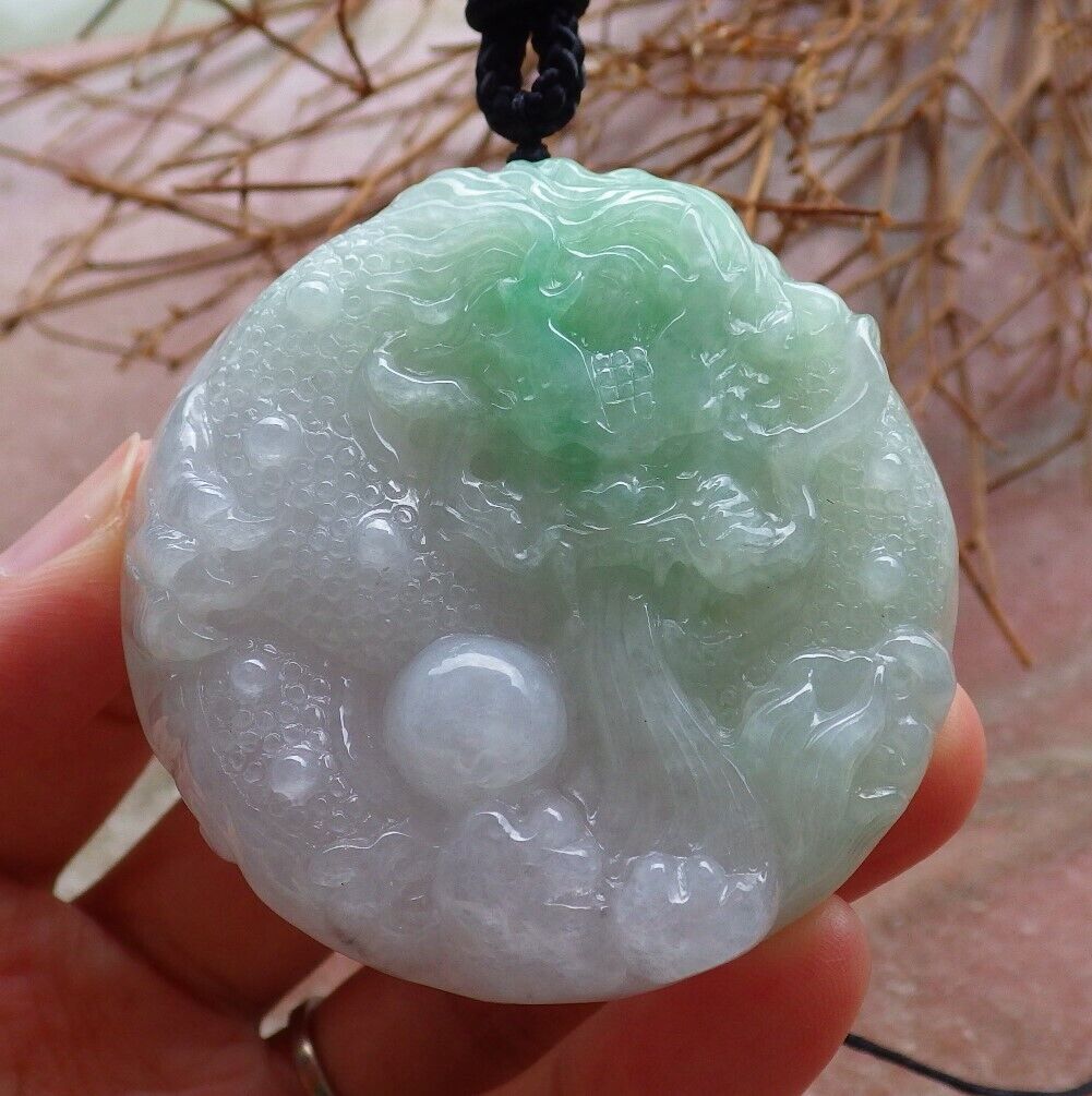 Certified Icy Green 100% Natural A Jade jadeite pendant Dragon Bead Ruyi Necklace 生意兴隆 525919  TN
