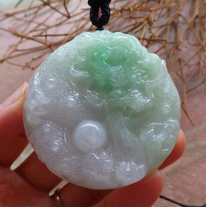 Certified Icy Green 100% Natural A Jade jadeite pendant Dragon Bead Ruyi Necklace 生意兴隆 525919  TN
