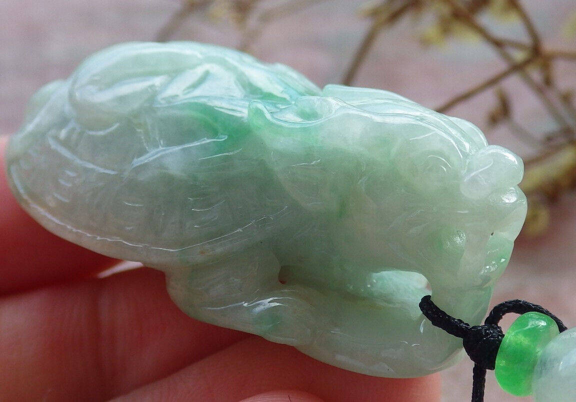 Certified Green Burma 100% Natural A Jade jadeite Pendant Dragon Turtle Snake Coin Necklace 龙龟 633018  TN