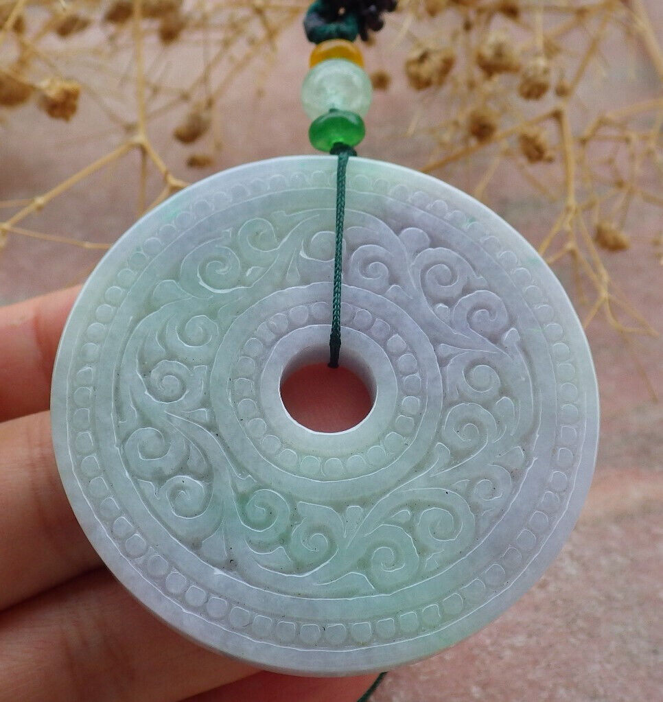 Certified Lavender Green Burma 100% Natural A Jade jadeite Pendant Ruyi Circle Necklace 平安扣 636858  TN