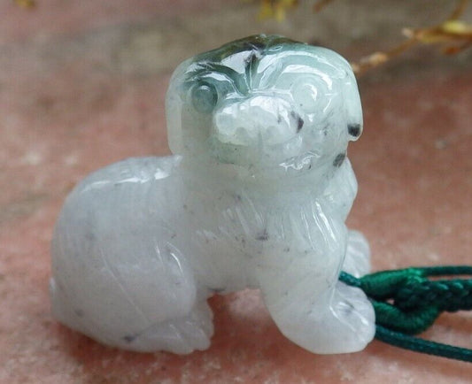 Certified Black 100% Natural A Jade jadeite Pendant Zodiac Dog Necklace 发财狗 524221  TN