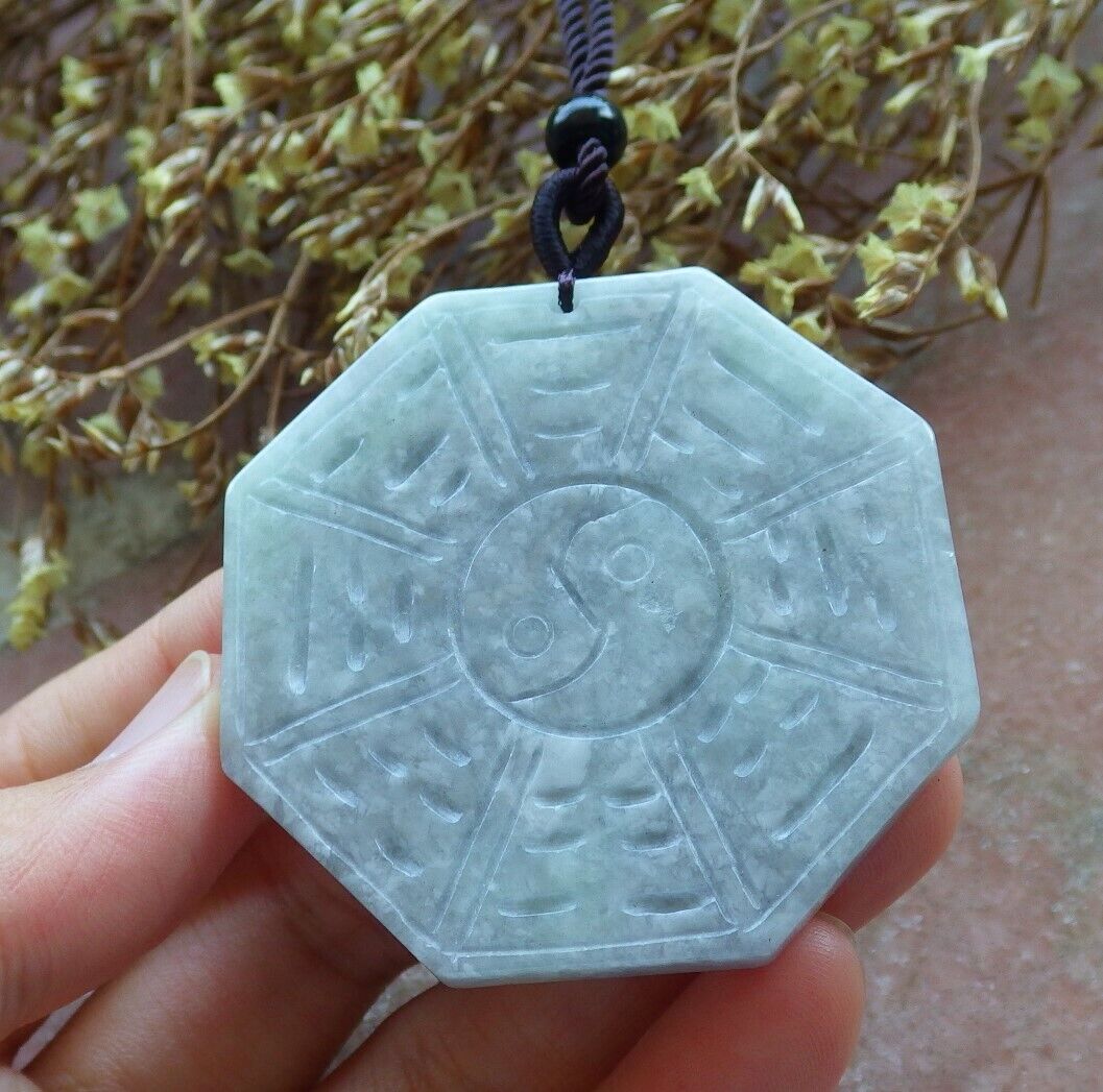 Certified Pale Green Lavender 100% Natural A Jade jadeite Pendant Eight Diagram Feng Shui Necklace 运转乾坤 530120  TN