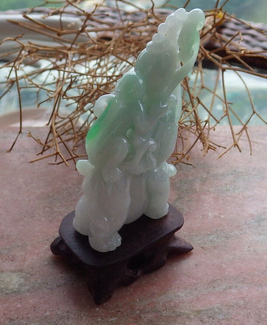 Certified Green 100% Natural A Jade jadeite Display Elephant Monkey Lotus Flower Ruyi Necklace 封侯拜相 521119 *TN* Include woodstand