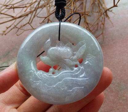 Certified Green Pale Lavender 100% Natural A Jade jadeite Pendant Lotus Flower Circle Necklace 花平安扣 525936  TN