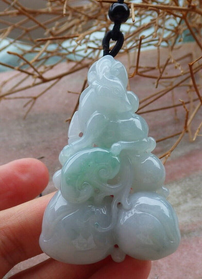 Certified Green 100% Natural A Jade jadeite Pendant Deer Peach Lotus Flower Ruyi Coin Necklace 福禄寿 520730  TN