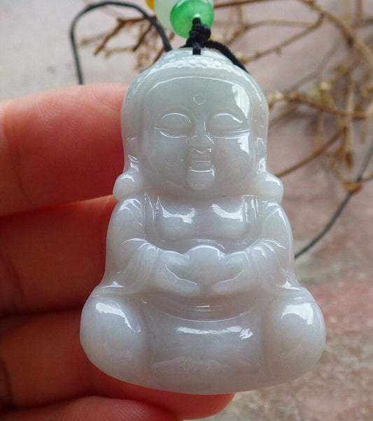 Certified Green Pale Lasvender Burma 100% Natural A Jade jadeite Pendant Sakyamuni Buddha God Necklace 释迦牟尼佛 635381  TN