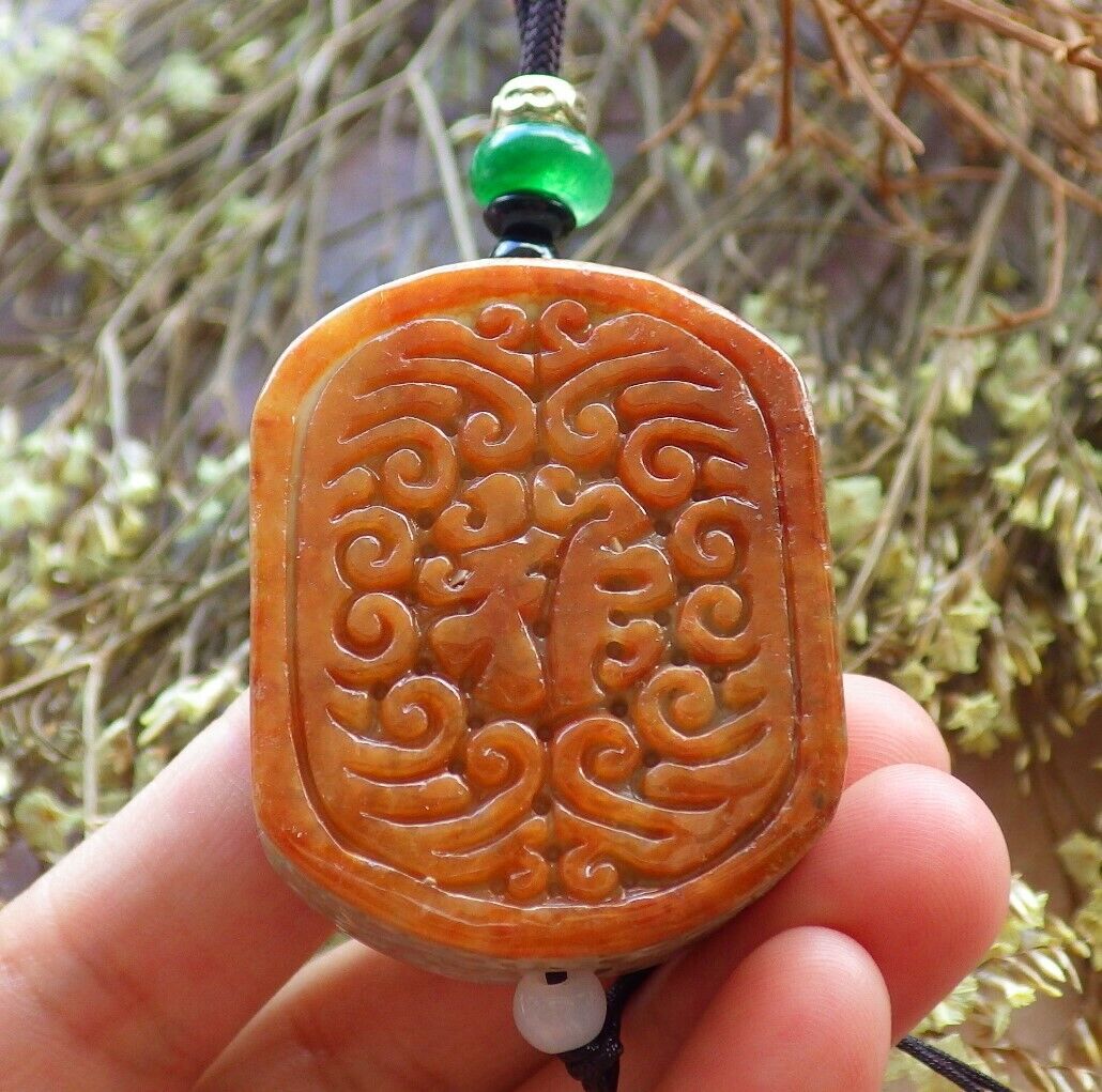 Certified Red Green 100% Natural A Jade jadeite Pendant Lotus Flower Ruyi Fu Necklace 524069  TN